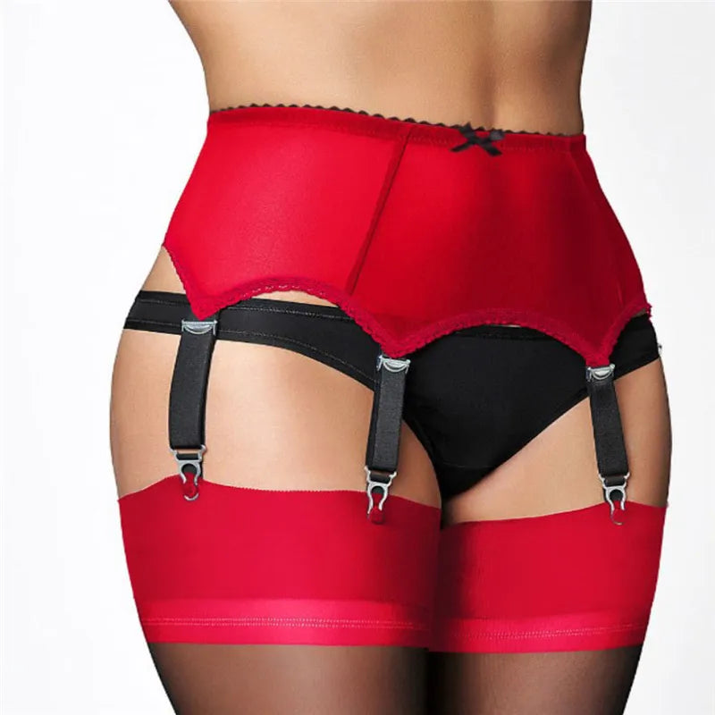 High Waist Mesh Garter Belt - Elastic Suspender - S, M, L, XL, 2XL   Nylongerie