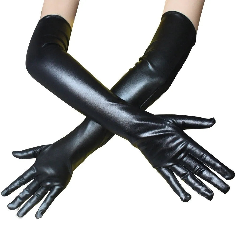 Take your pole dancing performance to the next level with these Adult Long Patent Leather Coated Gloves!