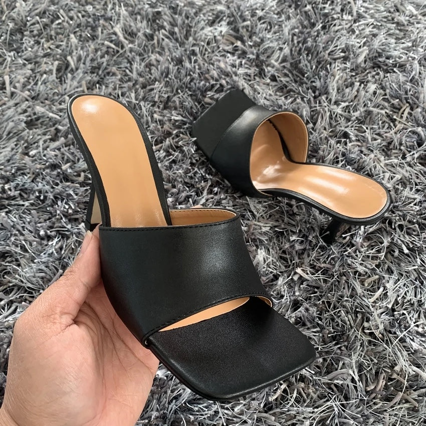 Fashionable and chic Mules, High Heeled and  with Square Toes