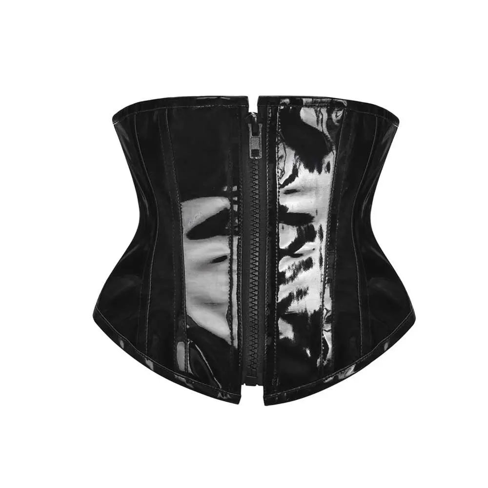 Transform yourself into a stunning, confident beauty with the Steampunk Black PU Leather Zipper Corset.