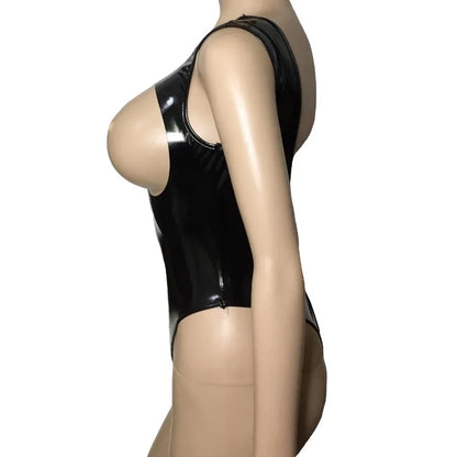 Indulge in the intoxicating allure our Sexy Patent Leather Cupless and Crotchless Leotard.