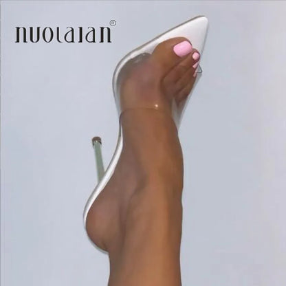 Transparent High Heel Mules with Pointed Toe, perfect for Summer