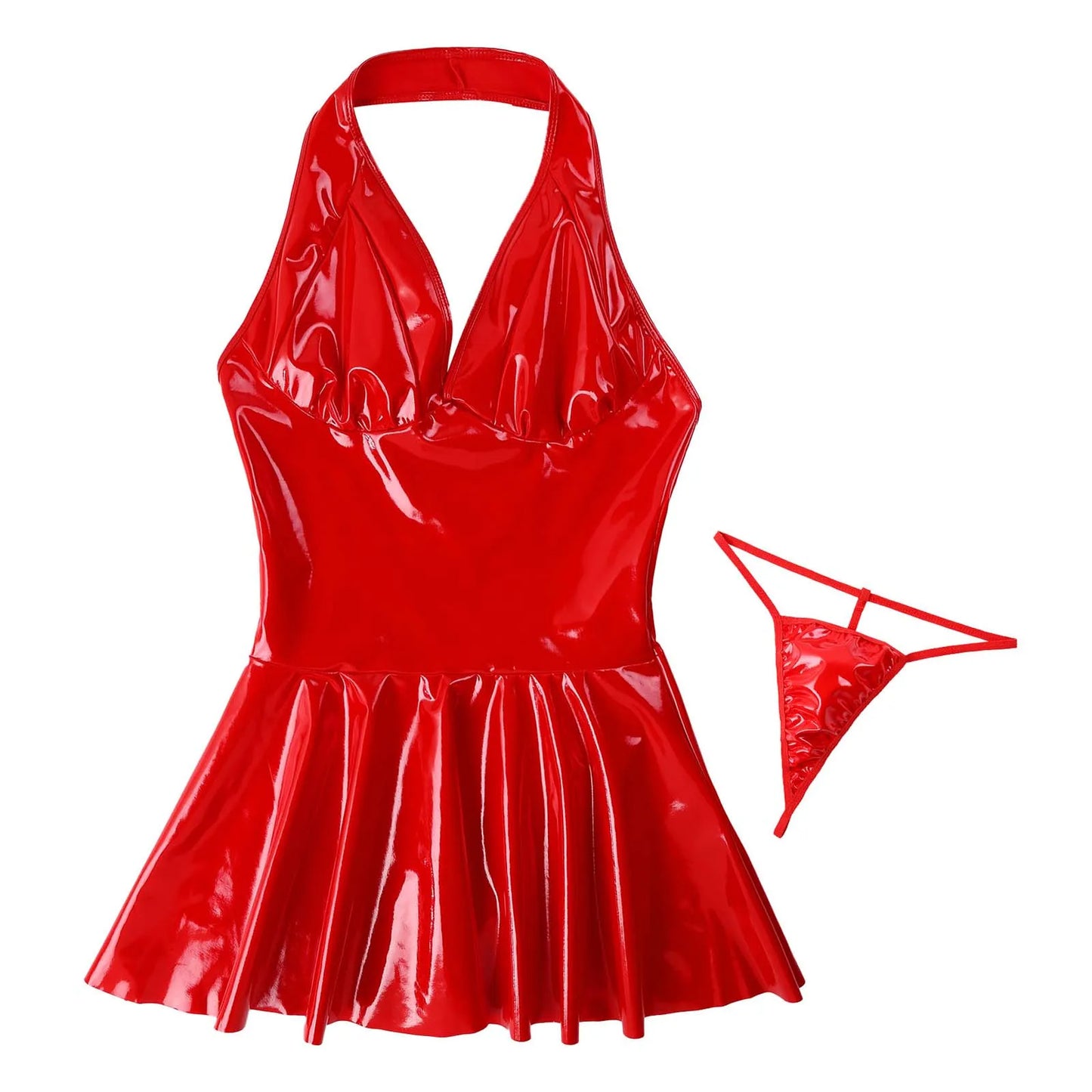 Experience the ultimate in style and confidence with our sexy Faux Leather Latex Pleated Dress