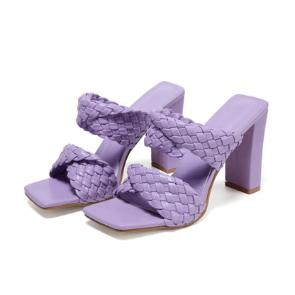 Take a daring step with these fierce Leather Braided High Heel Mules.