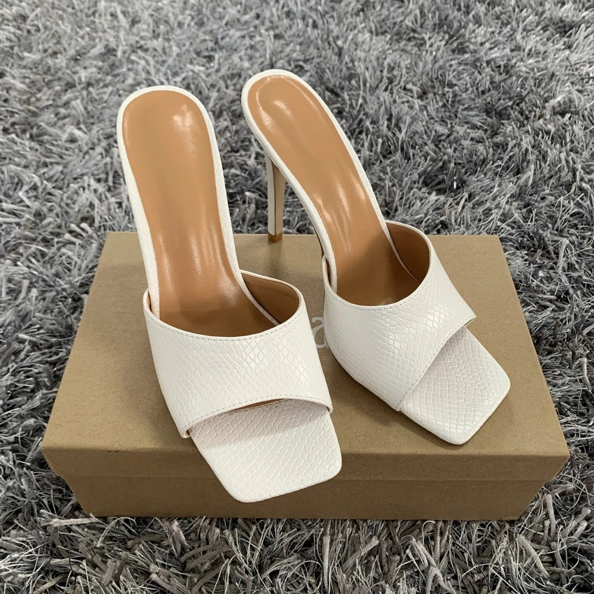 Summer Mules with Square Toe and Thin High Heels