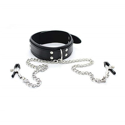 Faux Leather Choker Collar with Nipple Clamp - a tantalizing addition to your bedroom routine.