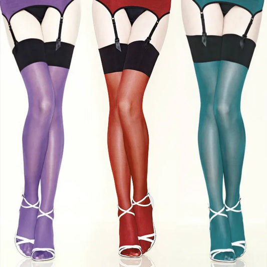 Challenge yourself with these stunning 30D Semi-Sheer Thigh High Stockings!