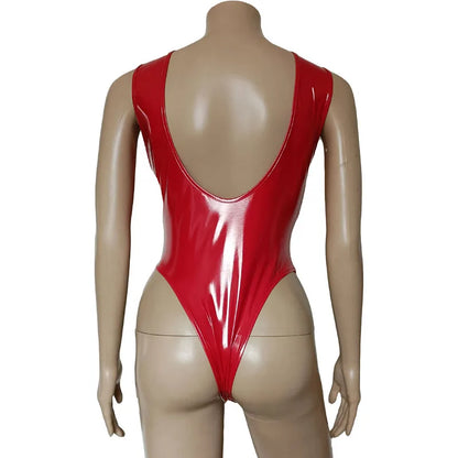 Indulge in the intoxicating allure our Sexy Patent Leather Cupless and Crotchless Leotard.