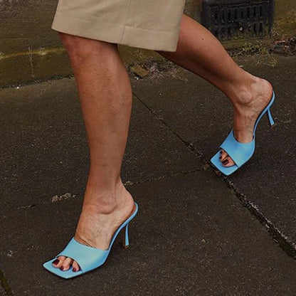 Fashionable, Summery Mules with High Heels and Square Toe