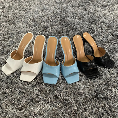 Summer Mules with Square Toe and Thin High Heels