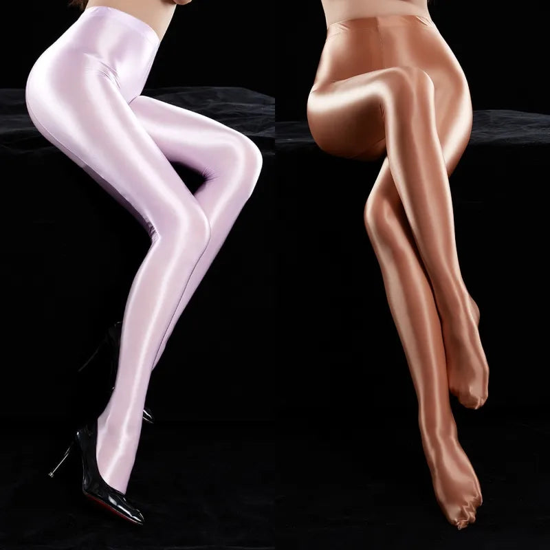 Luxurious Opaque Shiny Satin Pantyhose with Back Seam