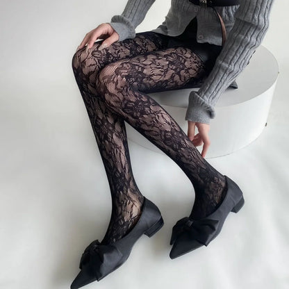 Conquer the day with these Mesh Tights featuring a stunning Lace Floral Pattern