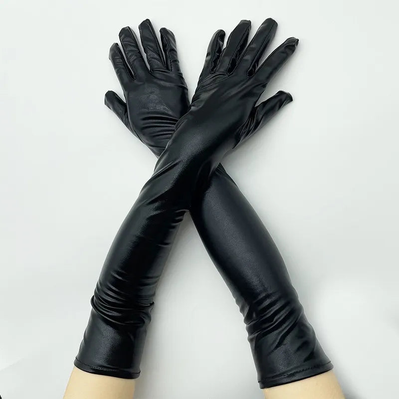 Take your pole dancing performance to the next level with these Adult Long Patent Leather Coated Gloves!