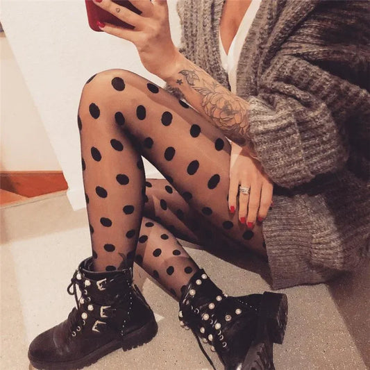 Experience the ultimate in summer fashion with our Summer Nylon Polka Dot Tights.