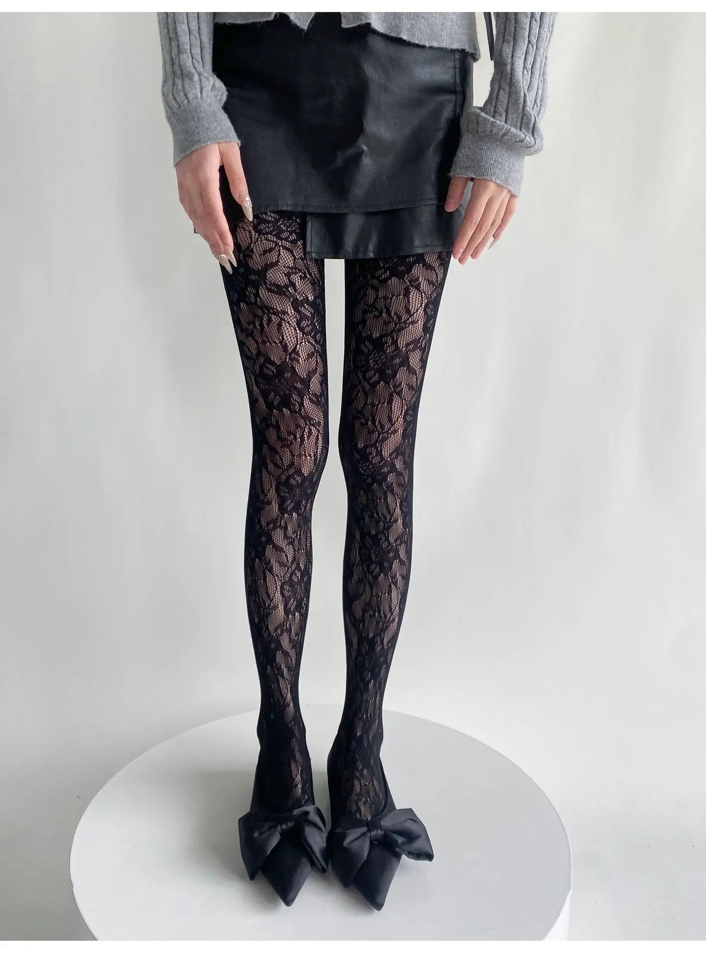 Conquer the day with these Mesh Tights featuring a stunning Lace Floral Pattern