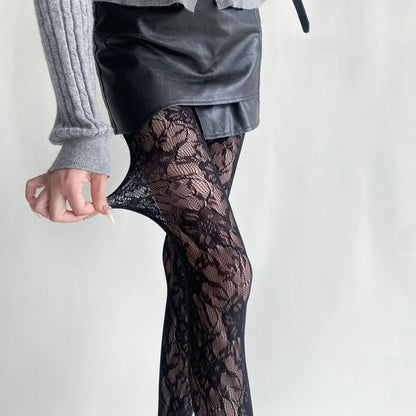 Conquer the day with these Mesh Tights featuring a stunning Lace Floral Pattern