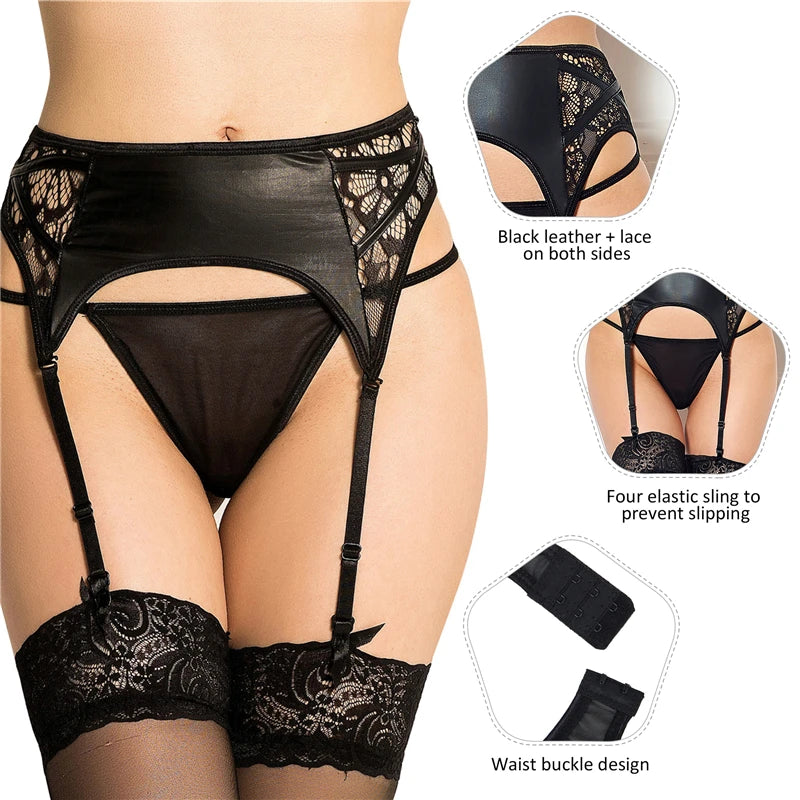 Ignite your adventurous spirit with our Lace Faux Leather Suspender Belt!