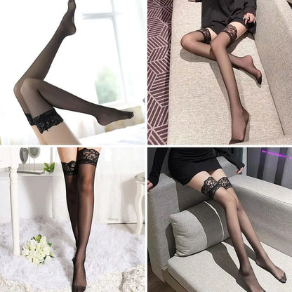 Experience the thrill of Summer with these Non-Slip, Lace Silicone Stockings!