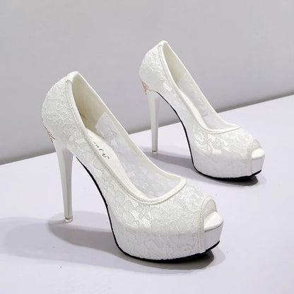 Stylish on the go with these elegant lace platform heels