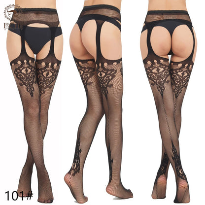 Show off your adventurous side with these seductive Stockings featuring an open crotch and fishnet pattern.