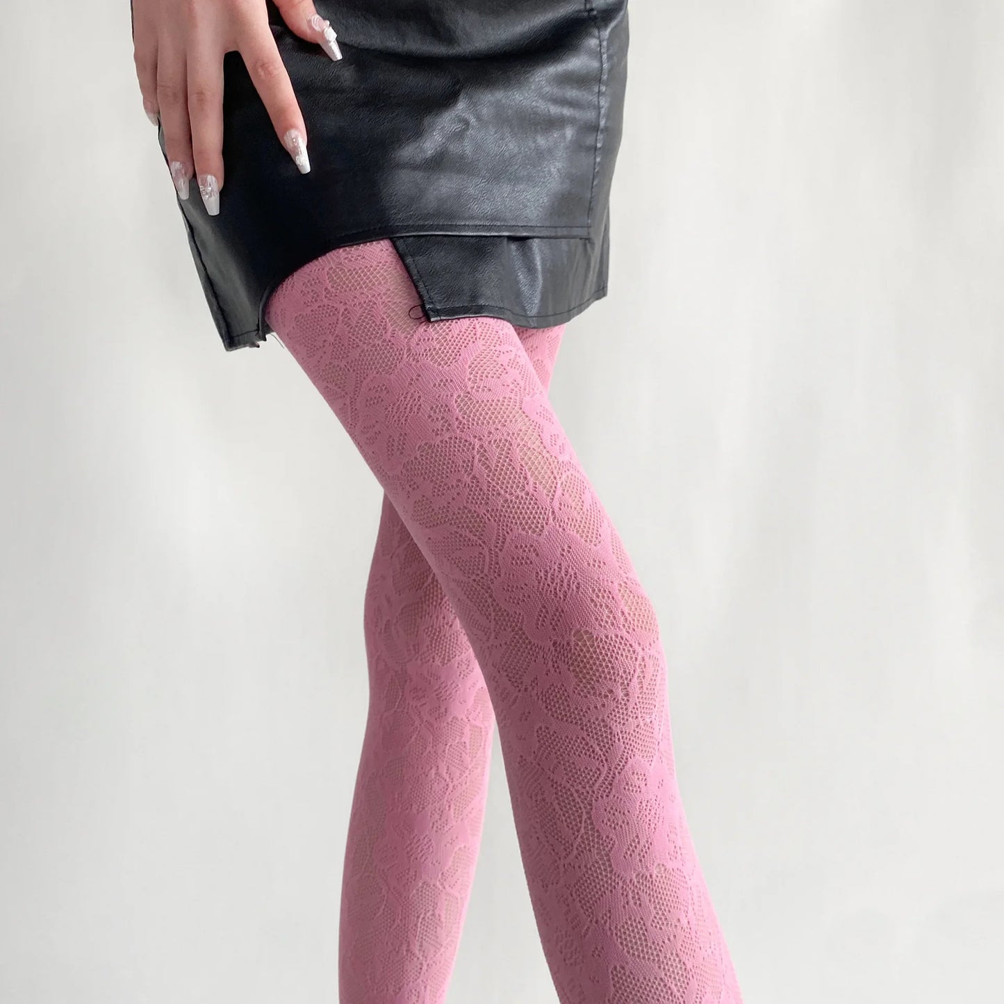 Conquer the day with these Mesh Tights featuring a stunning Lace Floral Pattern