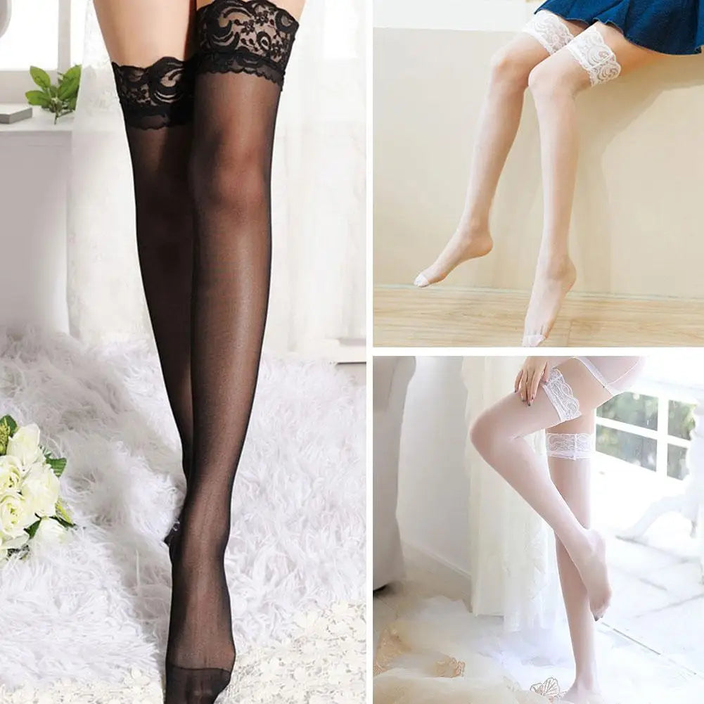 Experience the thrill of Summer with these Non-Slip, Lace Silicone Stockings!